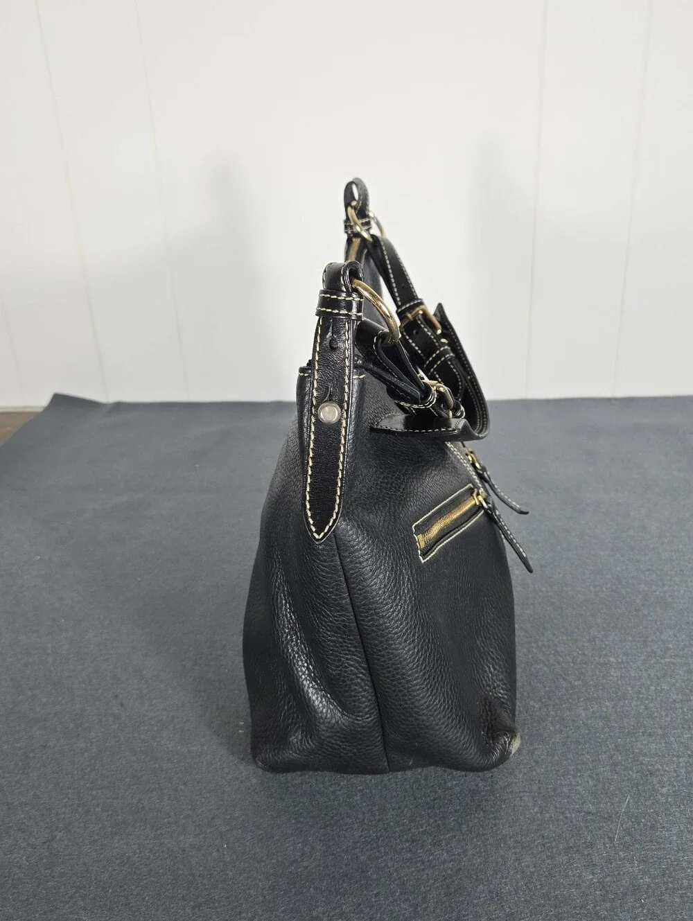 Dooney & Bourke Black Pebbled Leather Hobo with Gold Hardware Travel Plane
